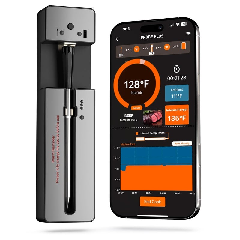 KAMDKI Upgraded Smart Bluetooth Wireless Meat Thermometer with Ultra-Thin Probe, 6 Sensors Accuracy Digital Food Thermometer 0.5S Instant Read, IP67 Waterproof for BBQ, Grill, Smoker, Oven, Air Fryer - Image 1